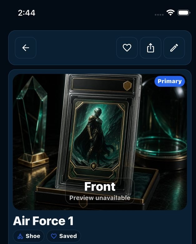 A PackLox item screen for a saved collectible